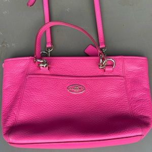 Coach 35030 Mini Ellis Tote Crossbody Satchel Pebble Hot pink Ruby color